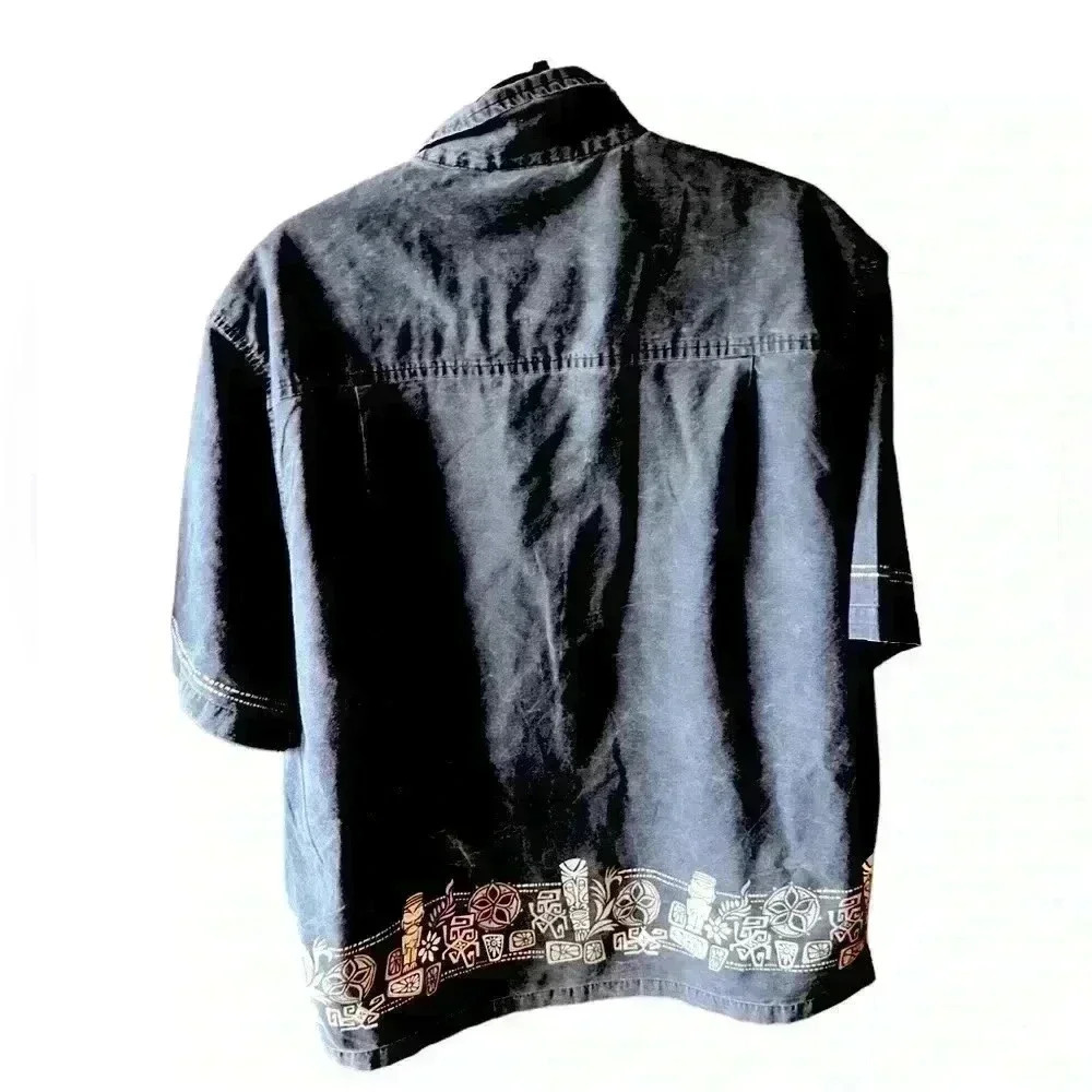 Vintage Sideout large black shirt sleeve Hawaiian totem button up shirt. Guc - Picture 2 of 10